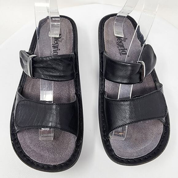 Alegria Karmen Slide Women EU37/US6.5-7 Black Leather 2 Strap Comfort Kar-601 - Picture 3 of 11